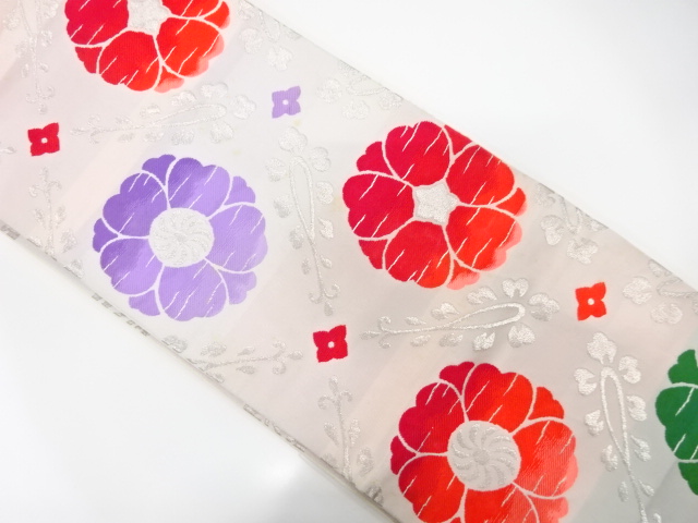 JAPANESE KIMONO / ANTIQUE OBI FOR KIDS / WOVEN FLOWERS & PAISLEY PATTERN